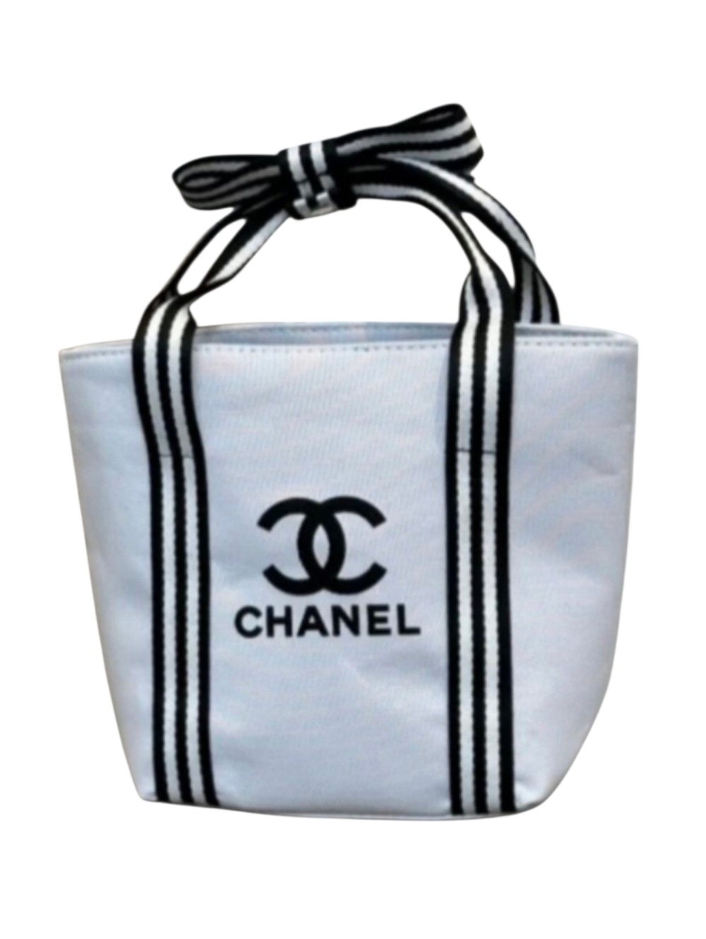 CHANEL Novelty Ribbon Mini Tote Bag White With Black- New